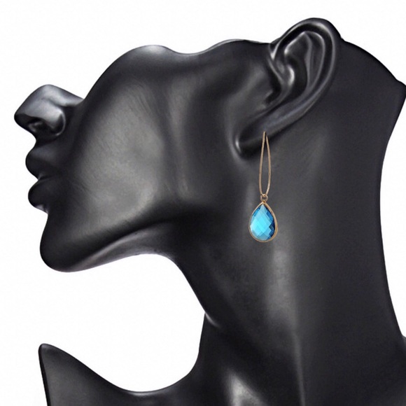 2/$20!Blue Teardrop Crystal Gold Ear Wire Earrings - Picture 3 of 6